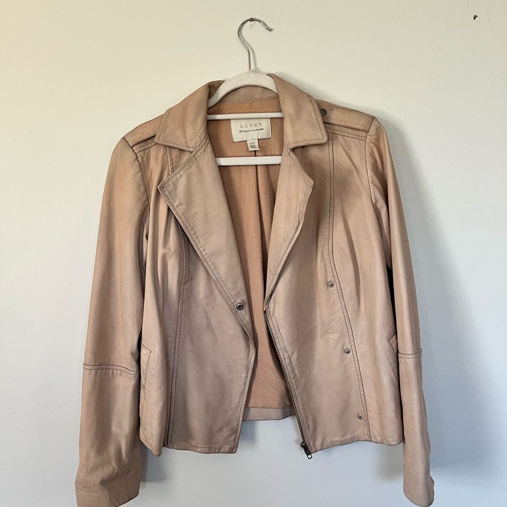 Hinge Pale Pink Real Leather Moto Jacket